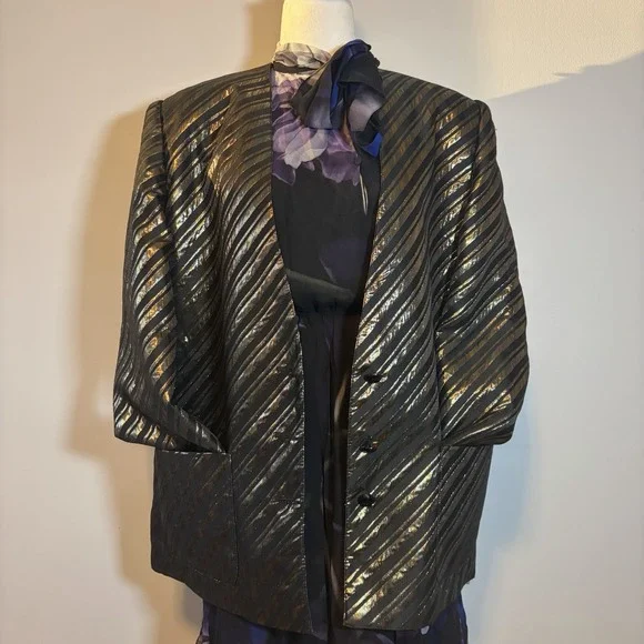 Jaeger Vintage Metallic Pinstripe Blazer Made in Great Britain US 10 - Picture 9 of 13